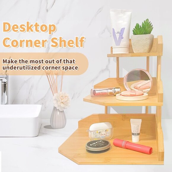 Bamboo Spice Rack Corner Shelves-3 Tier Standing Pantry Shelf - Picture 5 of 6